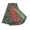 Sanskriti Vintage Sarees Red/Green Pure Georgette Silk Printed Sari Craft Sustainable Fabric