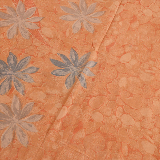 Sanskriti Vintage Sarier Ferskenfarvet Ren Georgette Silke Trykt Sari 5yd Håndværk Bæredygtigt Stoff