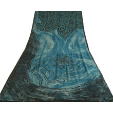 Load image into Gallery viewer, Sanskriti Vintage Sarees Black/Blue Pure Chiffon Silk Printed Sari Craft Fabric
