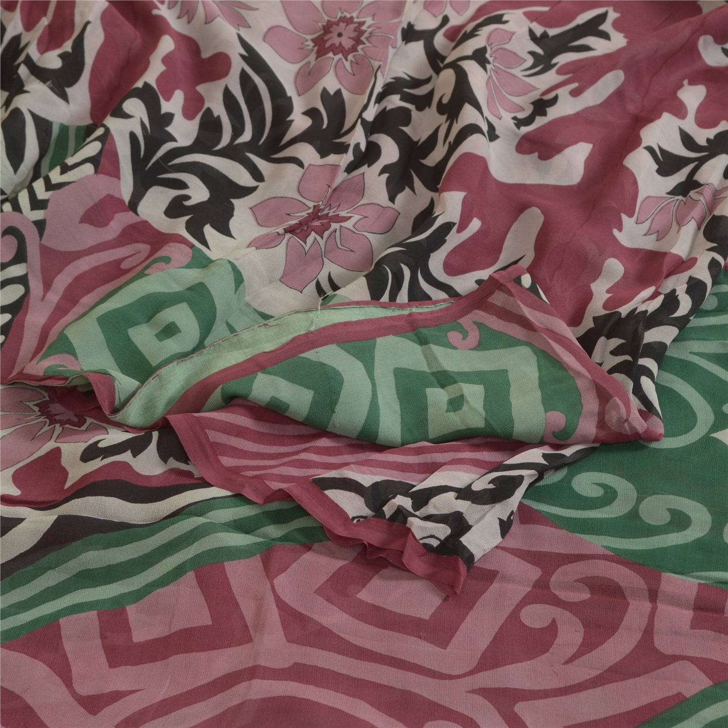 Sanskriti Vintage Sarees Multi Pure Georgette Silk Printed Sari 5yd Craft Sustainable Fabric