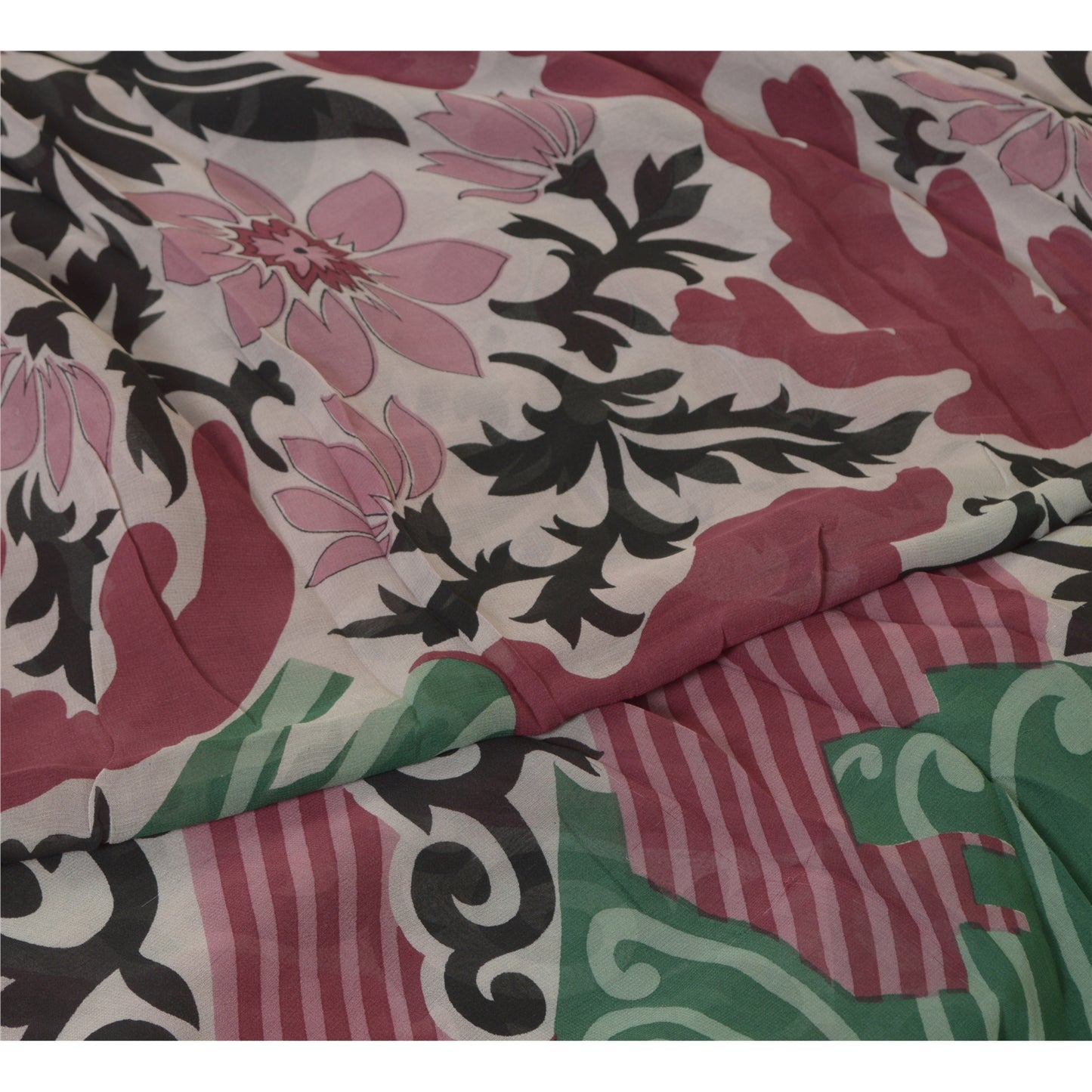 Sanskriti Vintage Sarees Multi Pure Georgette Silk Printed Sari 5yd Craft Sustainable Fabric