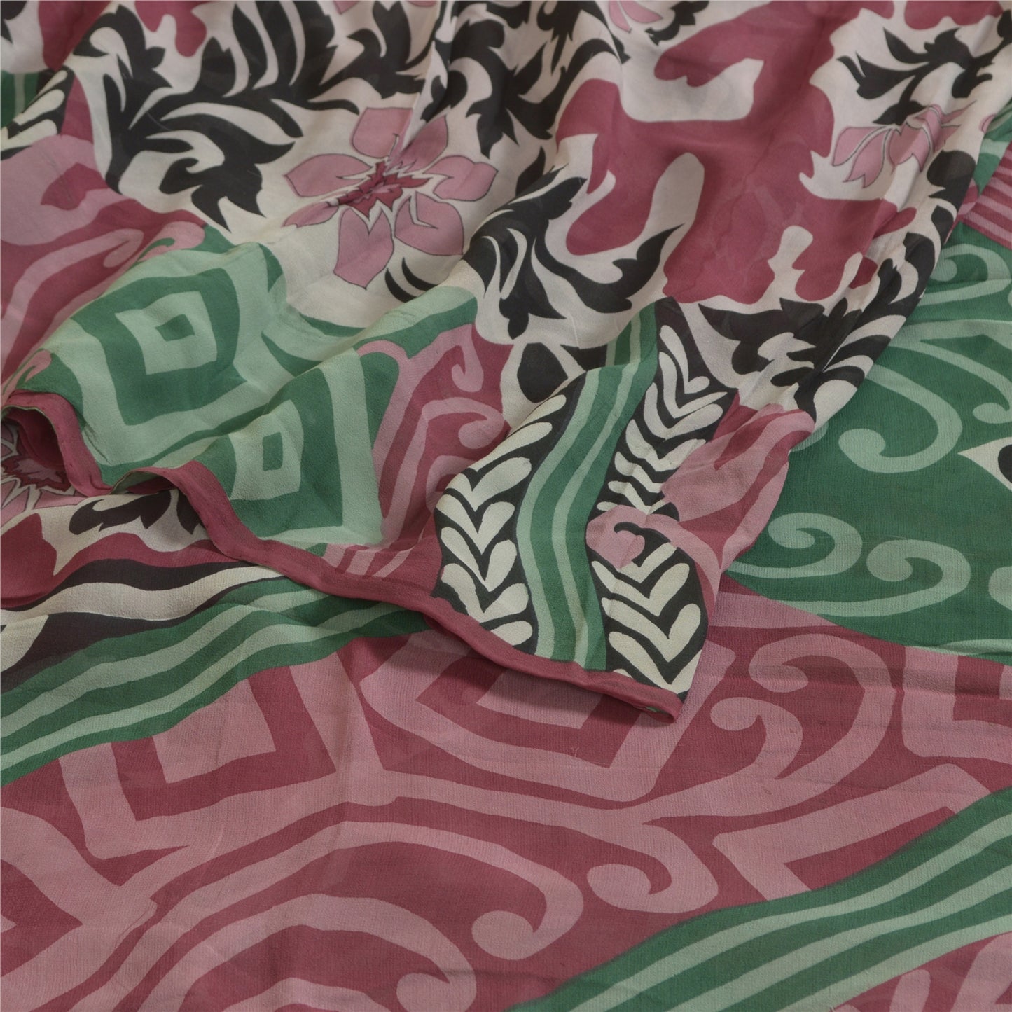 Sanskriti Vintage Sarees Multi Pure Georgette Silk Printed Sari 5yd Craft Sustainable Fabric