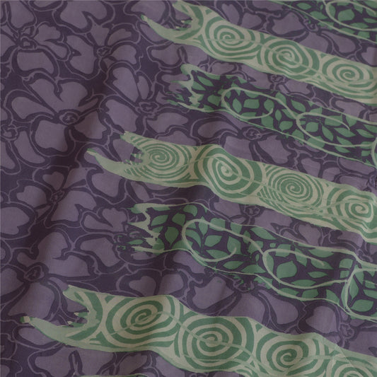 Sanskriti Vintage Sarees Purple/Green Pure Georgette Silk Printed Sari Sustainable Fabric
