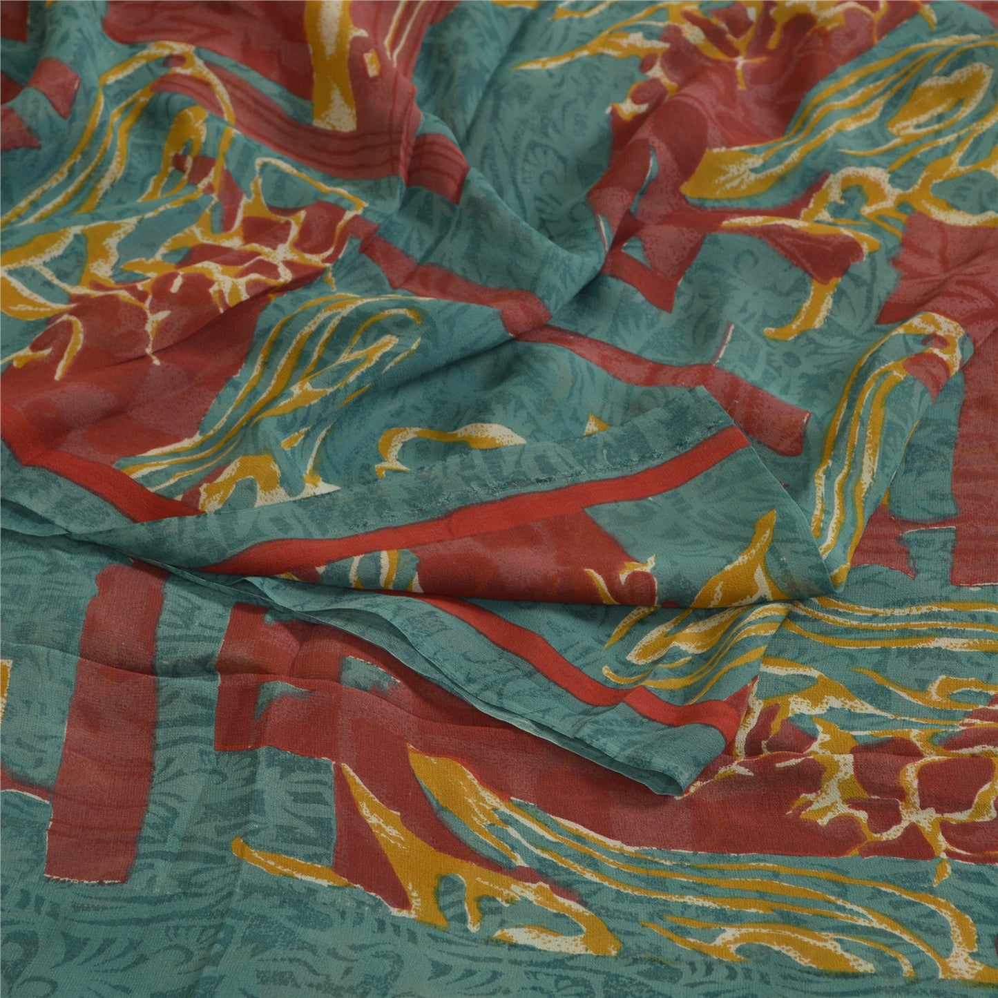 Sanskriti Vintage Sarees Blue 100% Pure Georgette Silk Printed Sari Craft Sustainable Fabric