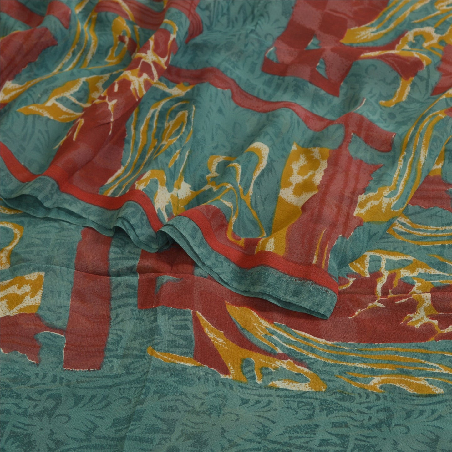 Sanskriti Vintage Sarees Blue 100% Pure Georgette Silk Printed Sari Craft Sustainable Fabric