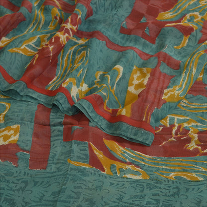 Sanskriti Vintage Sarees Blue 100% Pure Georgette Silk Printed Sari Craft Sustainable Fabric