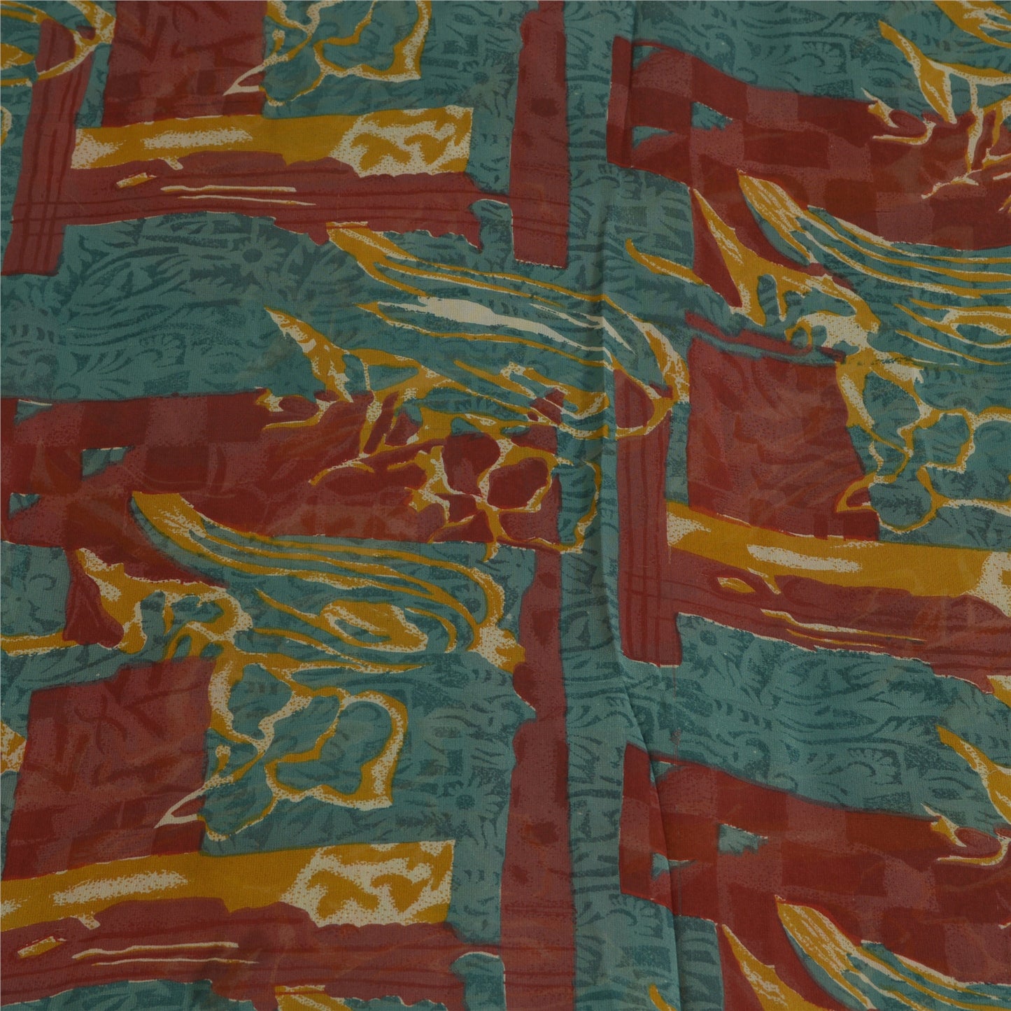 Sanskriti Vintage Sarees Blue 100% Pure Georgette Silk Printed Sari Craft Sustainable Fabric