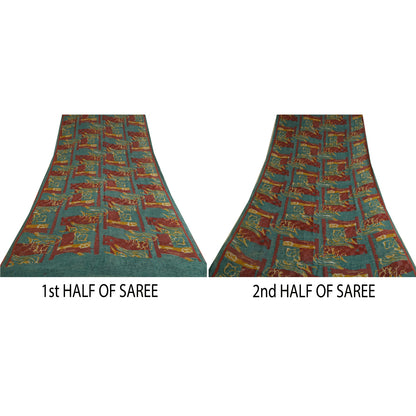 Sanskriti Vintage Sarees Blue 100% Pure Georgette Silk Printed Sari Craft Sustainable Fabric