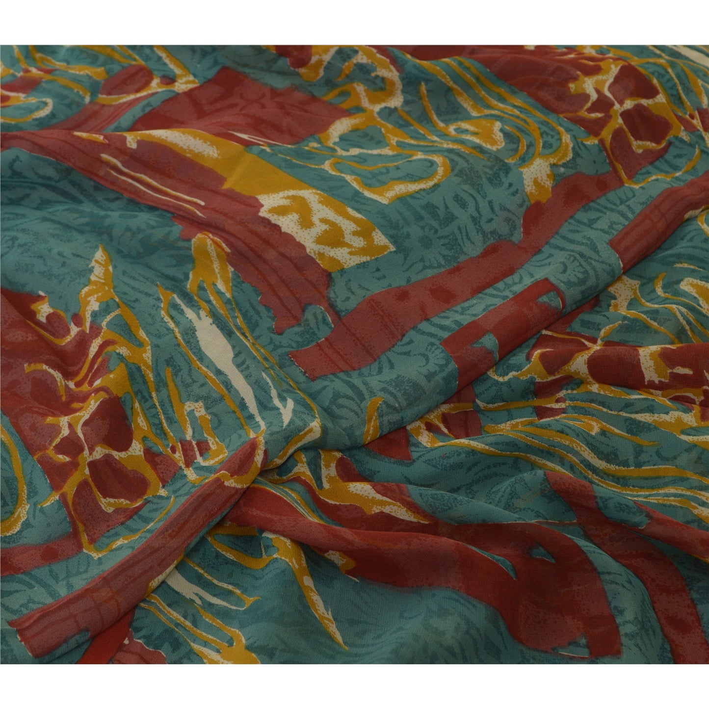 Sanskriti Vintage Sarees Blue 100% Pure Georgette Silk Printed Sari Craft Sustainable Fabric