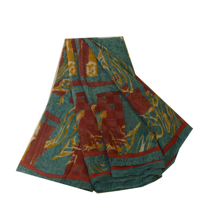 Sanskriti Vintage Sarees Blue 100% Pure Georgette Silk Printed Sari Craft Sustainable Fabric