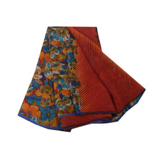 Load image into Gallery viewer, Sanskriti Vintage Sarees Dark Red Pure Chiffon Silk Printed Sari Craft Fabric
