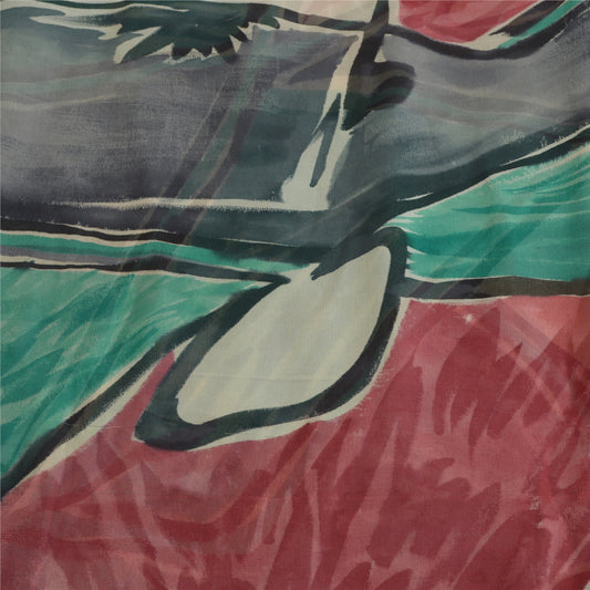 Sanskriti Vintage Sarees Pure Georgette Silk Embroiderd Patch Print Sari Sustainable Fabric