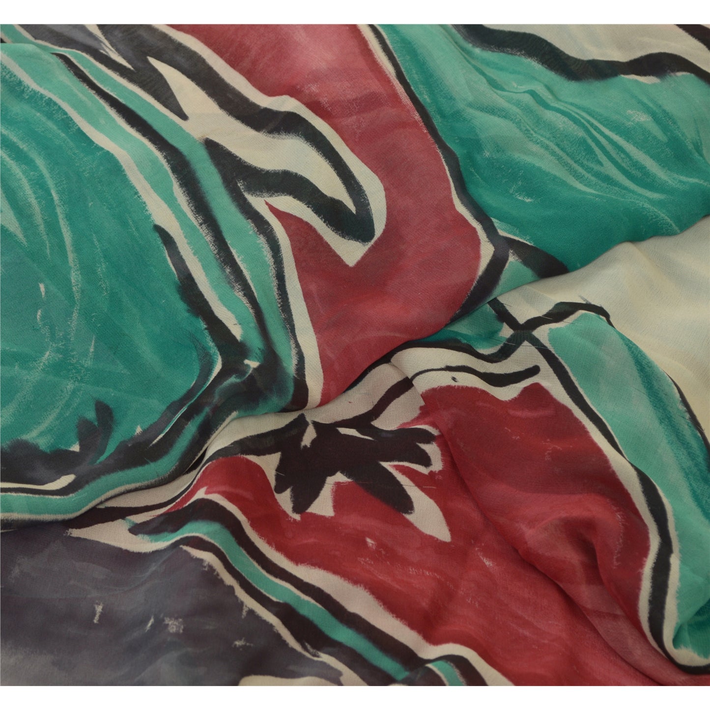 Sanskriti Vintage Sarees Pure Georgette Silk Embroiderd Patch Print Sari Sustainable Fabric