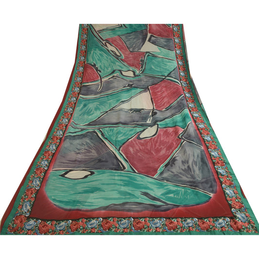 Sanskriti Vintage Sarees Pure Georgette Silk Embroiderd Patch Print Sari Sustainable Fabric