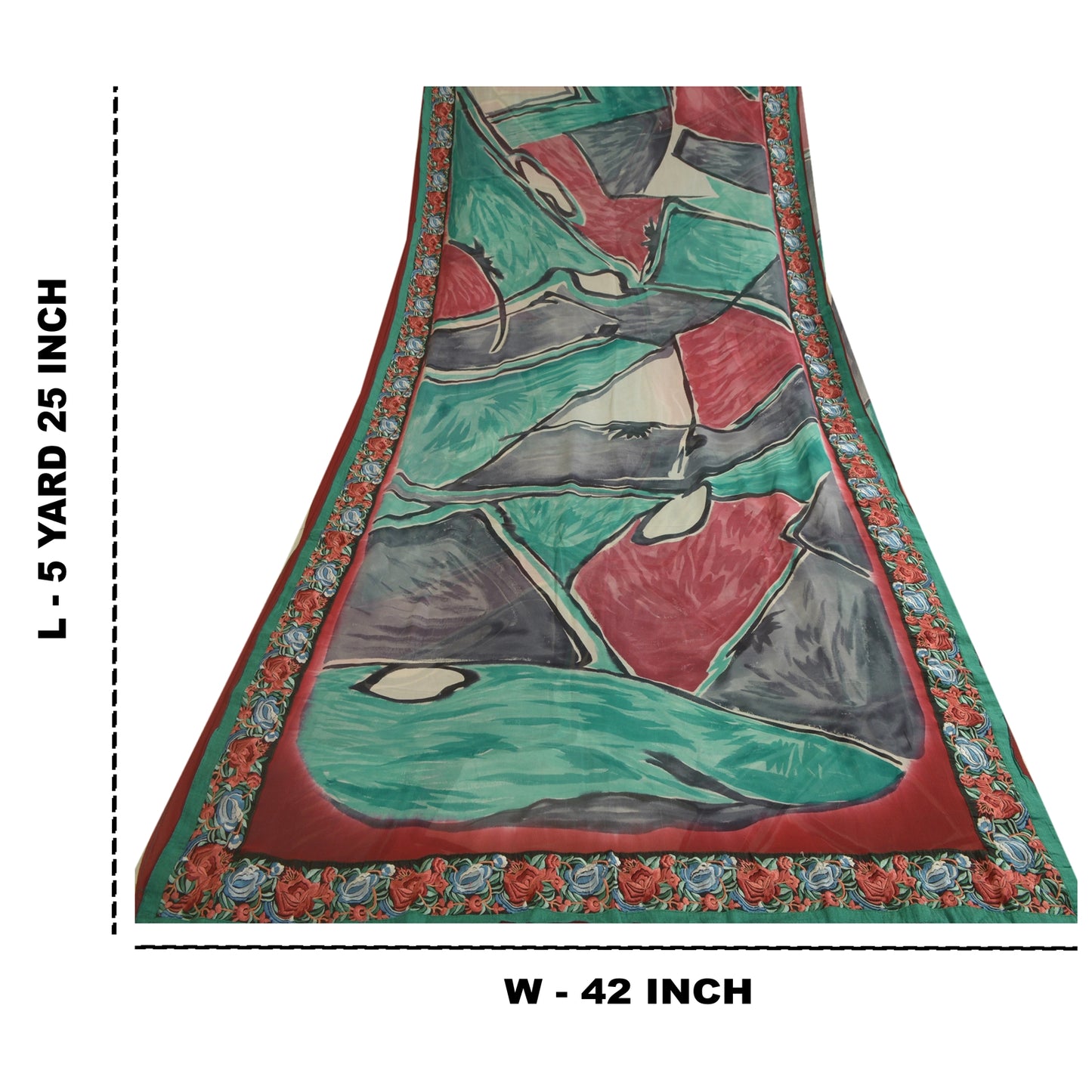 Sanskriti Vintage Sarees Pure Georgette Silk Embroiderd Patch Print Sari Sustainable Fabric