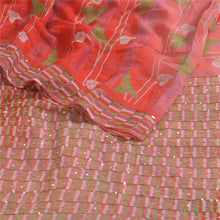 Load image into Gallery viewer, Sanskriti Vintage Sarees Red/Pink Handbead Pure Chiffon Silk Printed Sari Fabric
