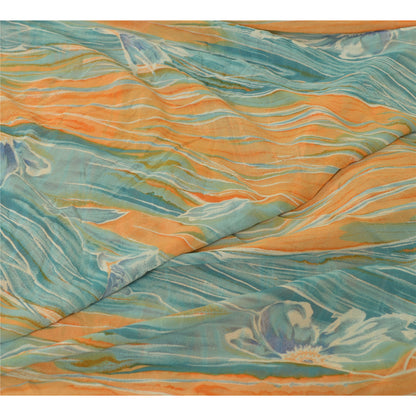 Sanskriti Vintage Sarees Orange/Blue Pure Georgette Silk Print Sari Craft Sustainable Fabric