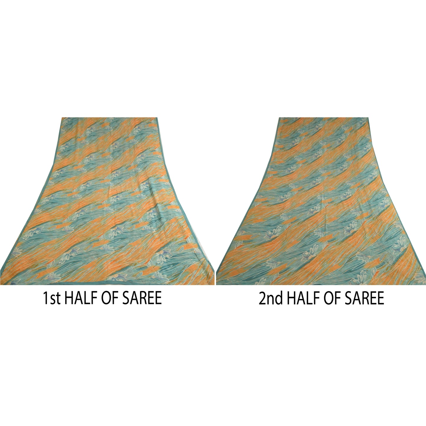 Sanskriti Vintage Sarees Orange/Blue Pure Georgette Silk Print Sari Craft Sustainable Fabric