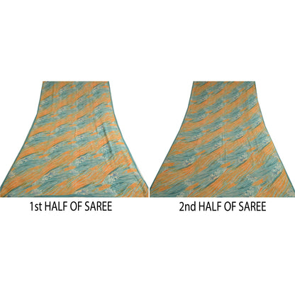 Sanskriti Vintage Sarees Orange/Blue Pure Georgette Silk Print Sari Craft Sustainable Fabric