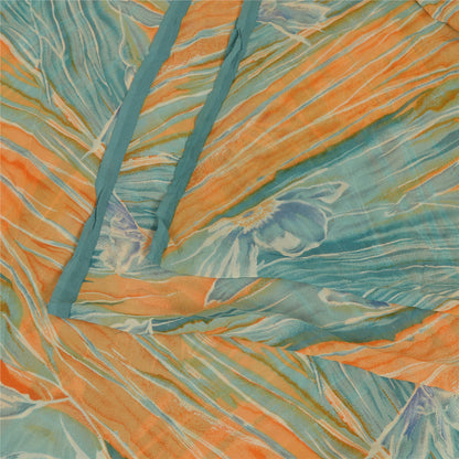 Sanskriti Vintage Sarees Orange/Blue Pure Georgette Silk Print Sari Craft Sustainable Fabric