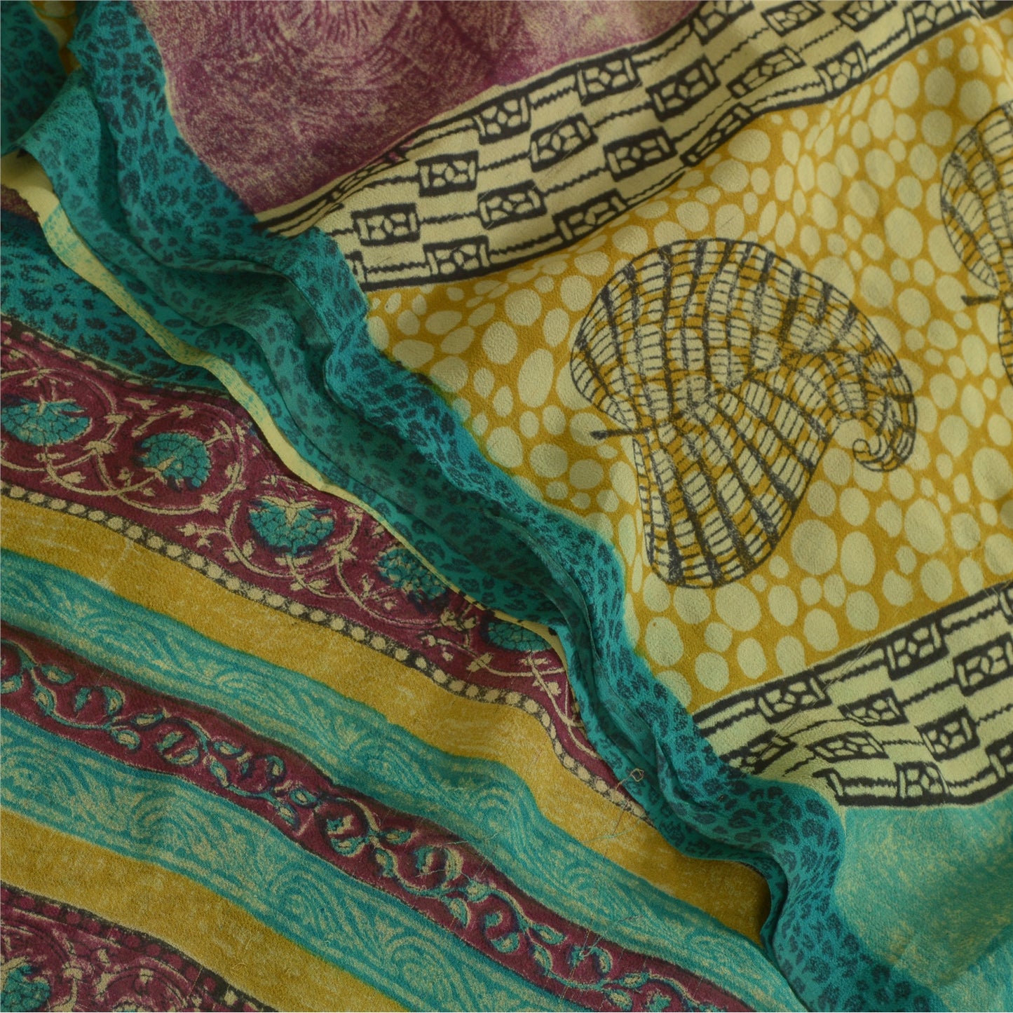 Sanskriti Vintage Sarees Multi Pure Georgette Silk Printed Sari 5yd Craft Sustainable Fabric