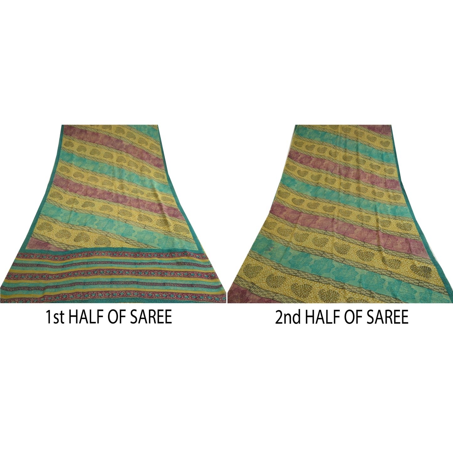 Sanskriti Vintage Sarees Multi Pure Georgette Silk Printed Sari 5yd Craft Sustainable Fabric