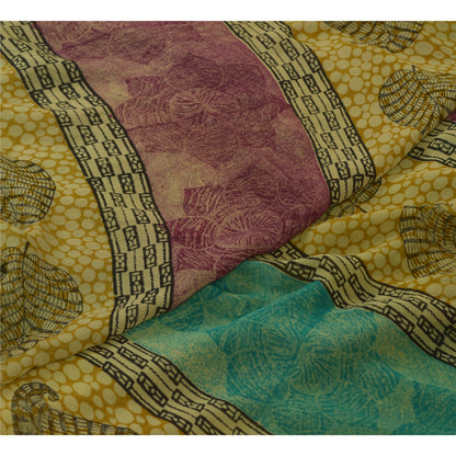 Sanskriti Vintage Sarees Multi Pure Georgette Silk Printed Sari 5yd Craft Sustainable Fabric