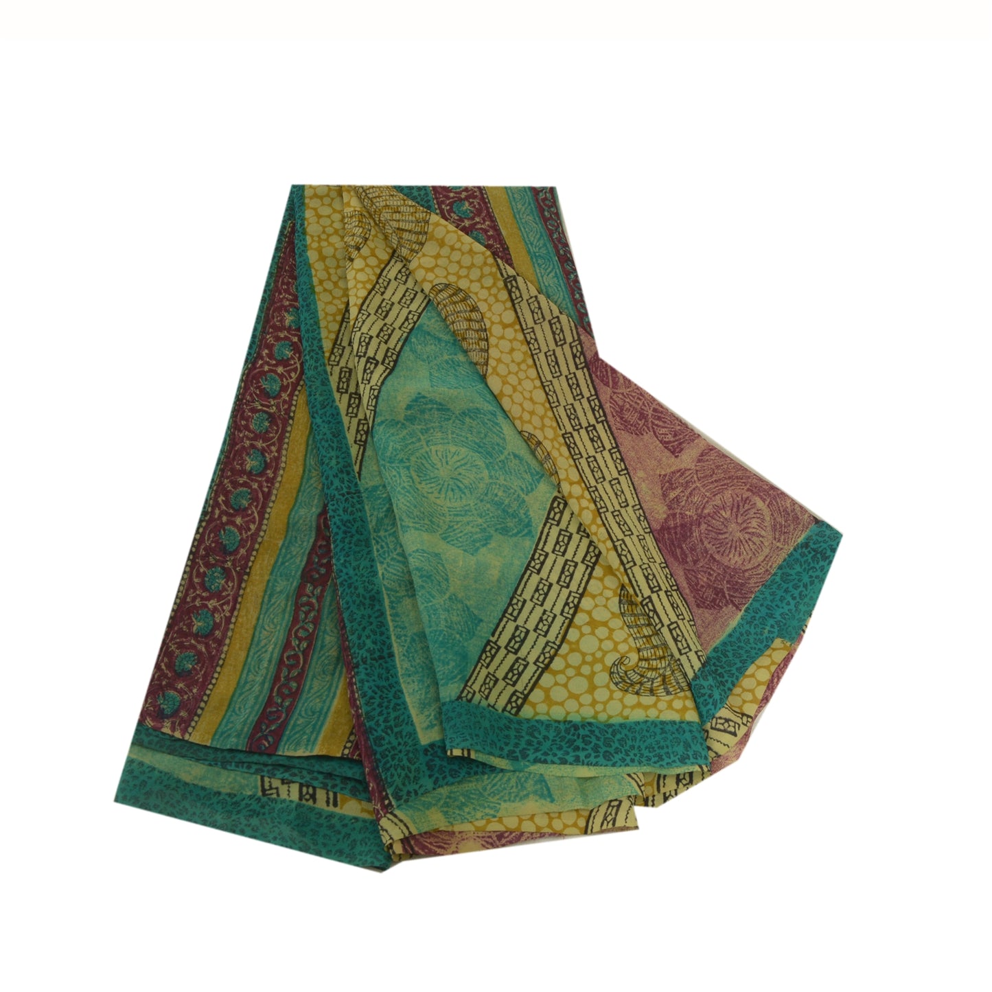Sanskriti Vintage Sarees Multi Pure Georgette Silk Printed Sari 5yd Craft Sustainable Fabric
