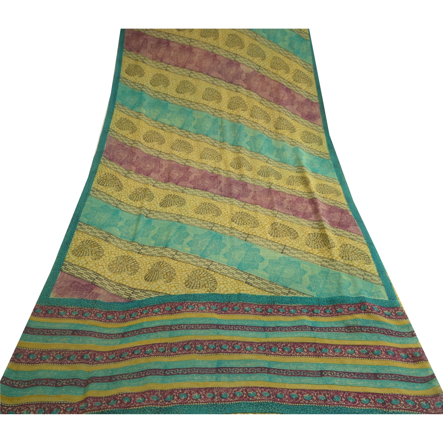 Sanskriti Vintage Sarees Multi Pure Georgette Silk Printed Sari 5yd Craft Sustainable Fabric
