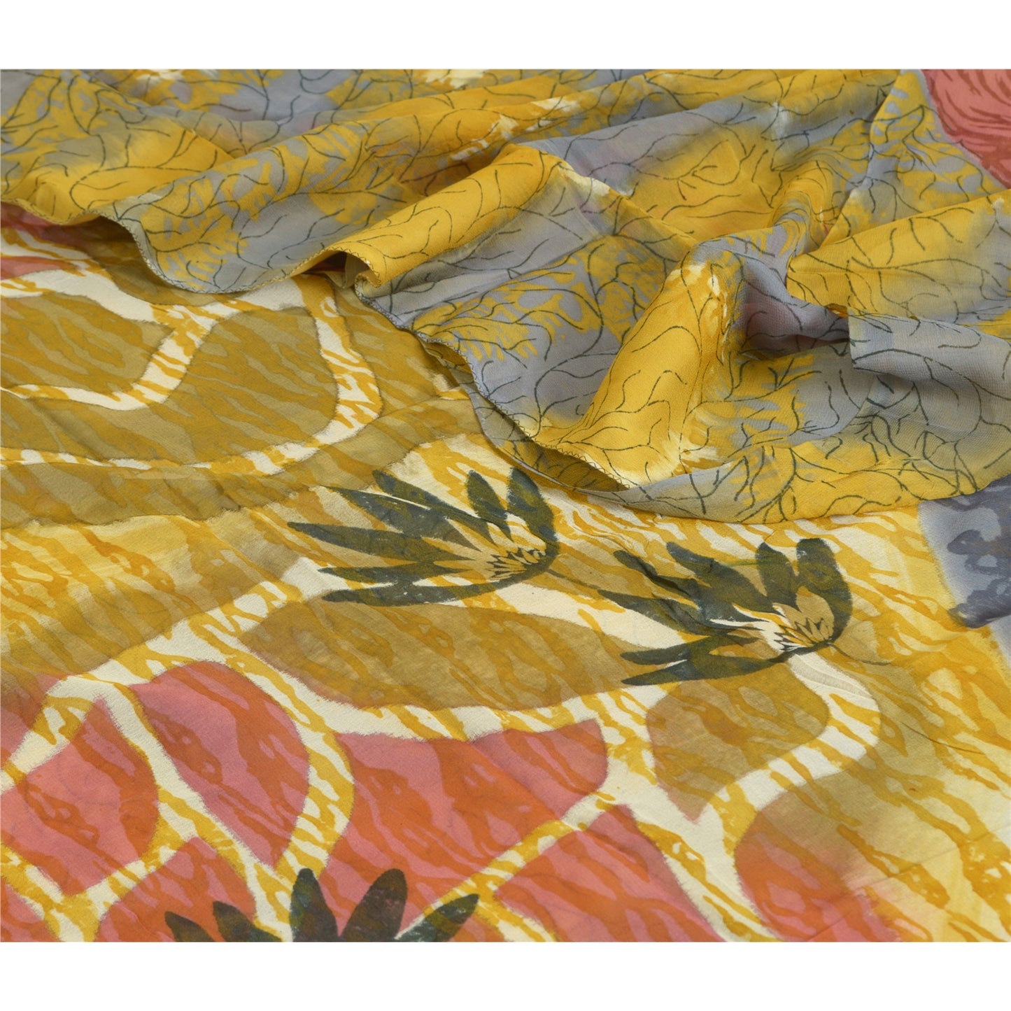 Sanskriti Vintage Sarees Multi Blend Georgette Printed Sari Floral Craft Sustainable Fabric