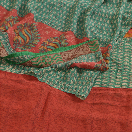 Sanskriti Vintage Sarees Hand Block Print Embroidered Pure Georgette Sari Sustainable Fabric