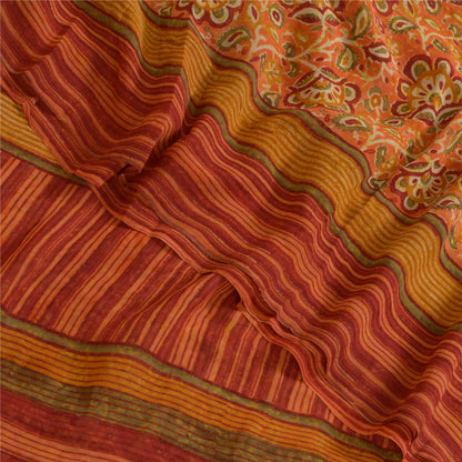 Sanskriti Vintage Sarees Orange Hand Block Printed Pure Georgette Sari Sustainable Fabric