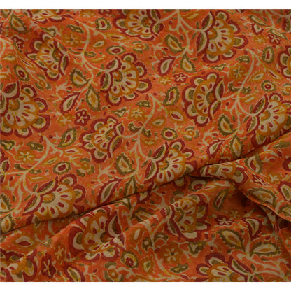 Sanskriti Vintage Sarees Orange Hand Block Printed Pure Georgette Sari Sustainable Fabric