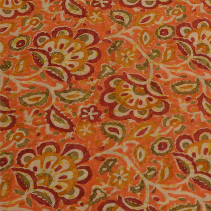 Sanskriti Vintage Sarees Orange Hand Block Printed Pure Georgette Sari Sustainable Fabric