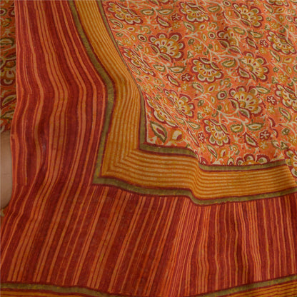 Sanskriti Vintage Sarees Orange Hand Block Printed Pure Georgette Sari Sustainable Fabric