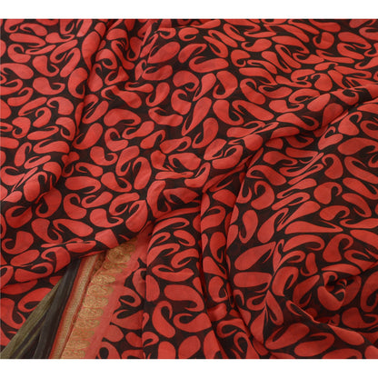 Sanskriti Vintage Sarees Black/Red Pure Georgette Printed Zari Work Sari Sustainable Fabric