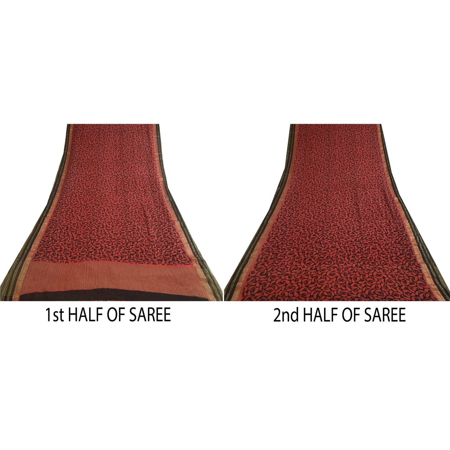 Sanskriti Vintage Sarees Black/Red Pure Georgette Printed Zari Work Sari Sustainable Fabric