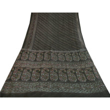 Load image into Gallery viewer, Sanskriti Vintage Sarees Black Pure Chiffon Silk Printed Sari 5yd Craft Fabric
