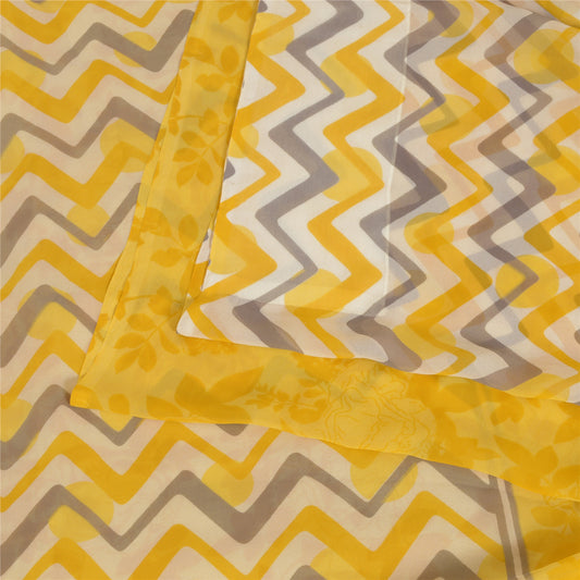 Sanskriti Vintage Sarees From India Yellow Georgette Printed Sari Craft Sustainable Fabric