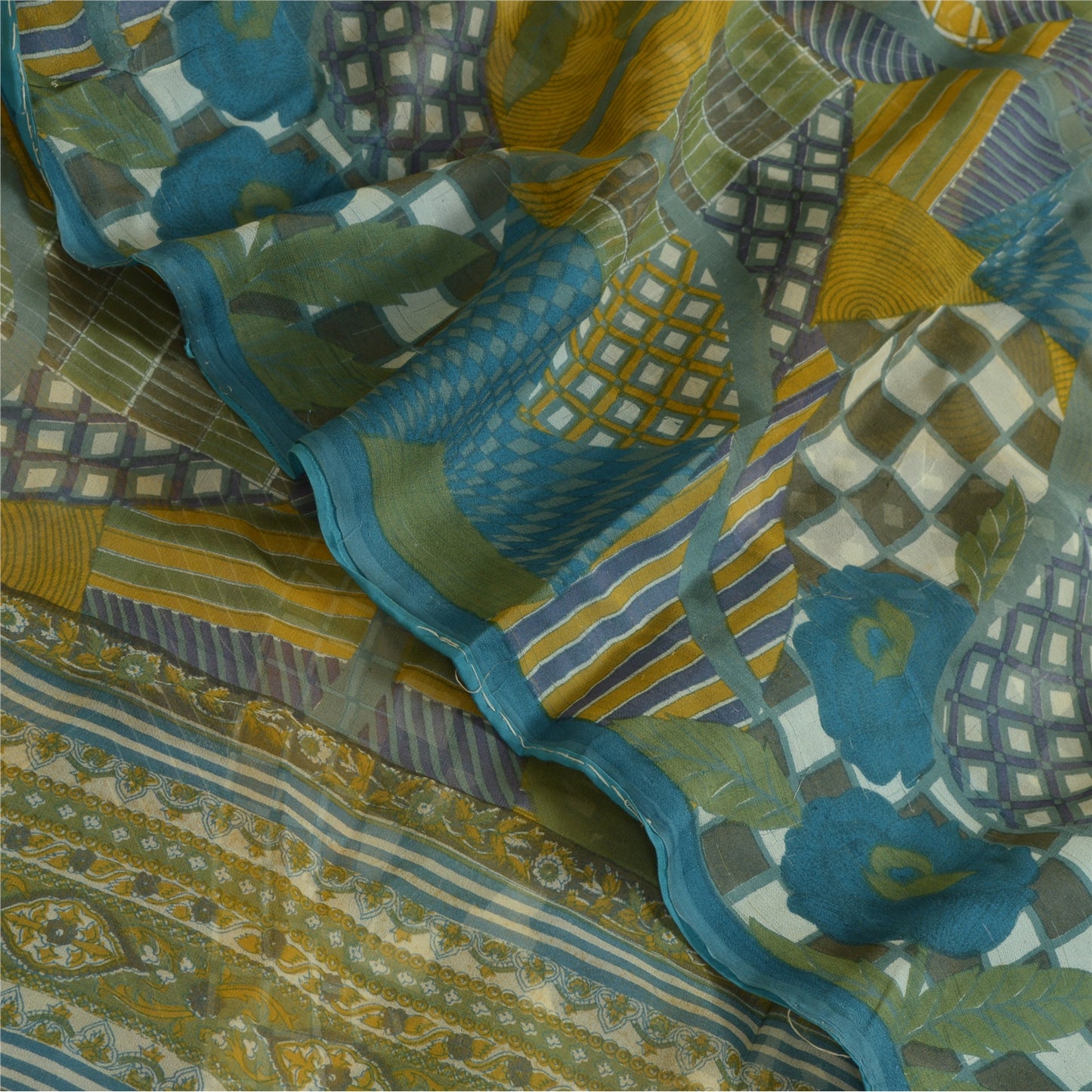 Sanskriti Vintage Sarees Indian Multi Pure Georgette Printed Sari Craft Sustainable Fabric