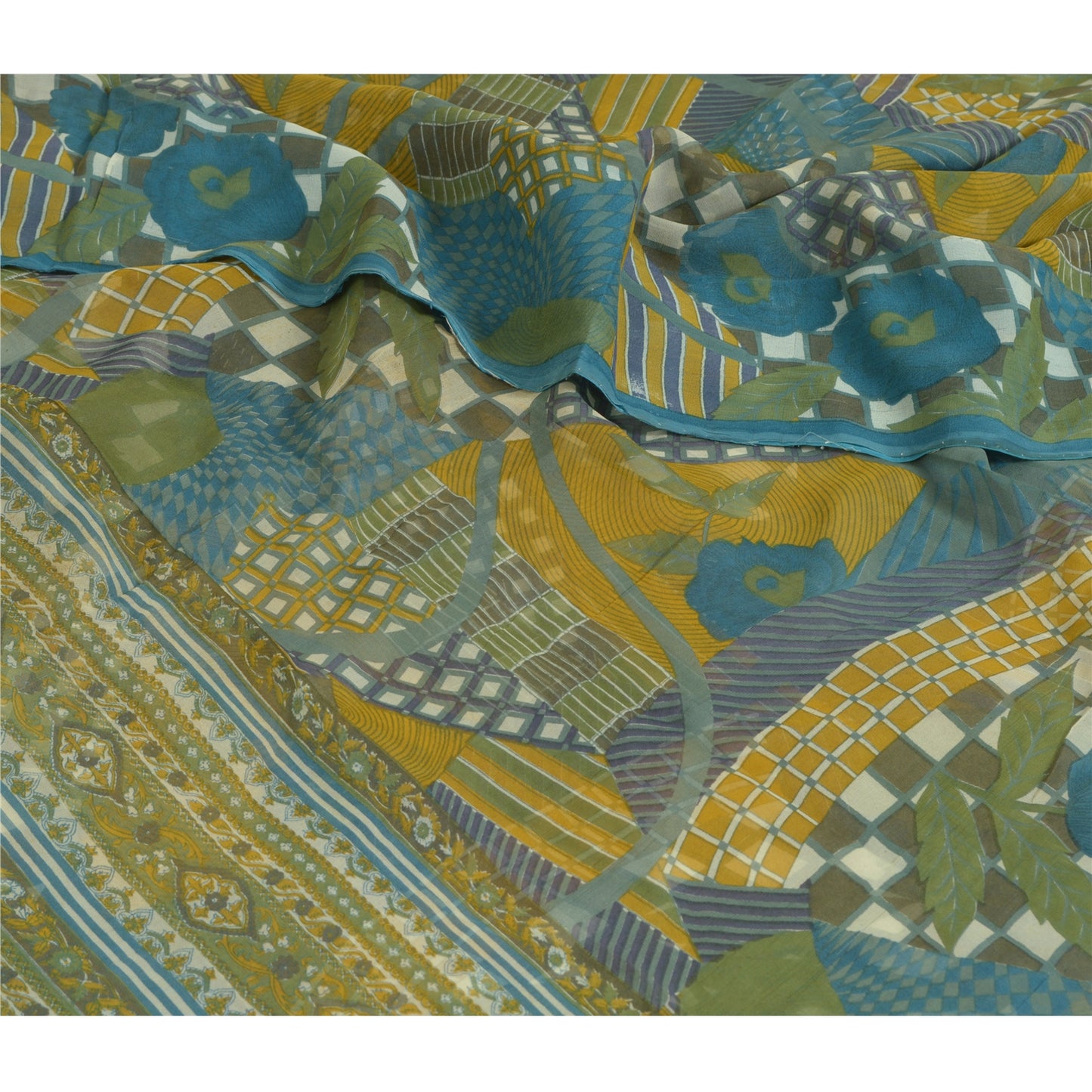 Sanskriti Vintage Sarees Indian Multi Pure Georgette Printed Sari Craft Sustainable Fabric