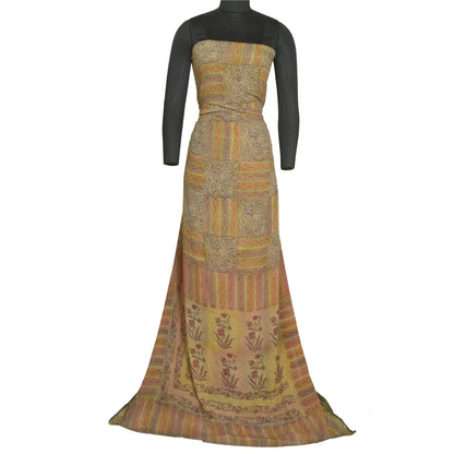 Sanskriti Vintage Sarees Multi Zari Border Print Pure Georgette Sari CraftSustainable Fabric