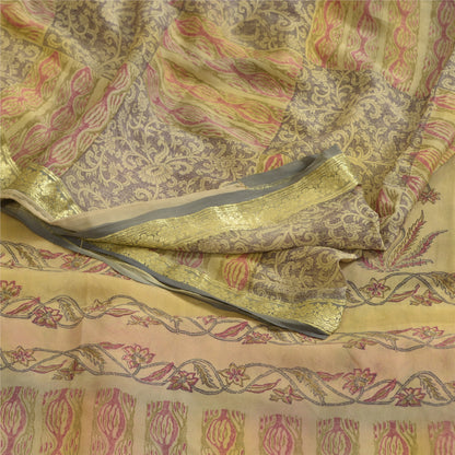 Sanskriti Vintage Sarees Multi Zari Border Print Pure Georgette Sari CraftSustainable Fabric