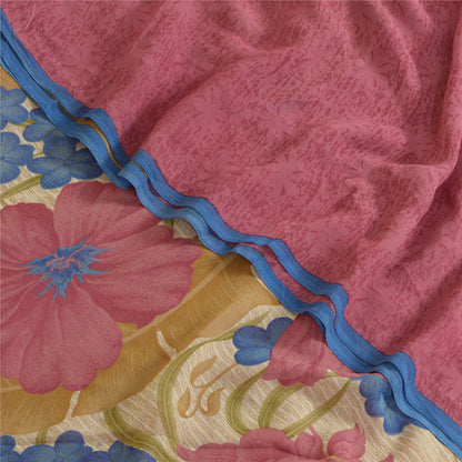 Sanskriti Vintage Sarees Pink/Cream Pure Georgette Silk Print Sari Craft Sustainable Fabric