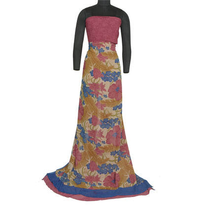 Sanskriti Vintage Sarees Pink/Cream Pure Georgette Silk Print Sari Craft Sustainable Fabric
