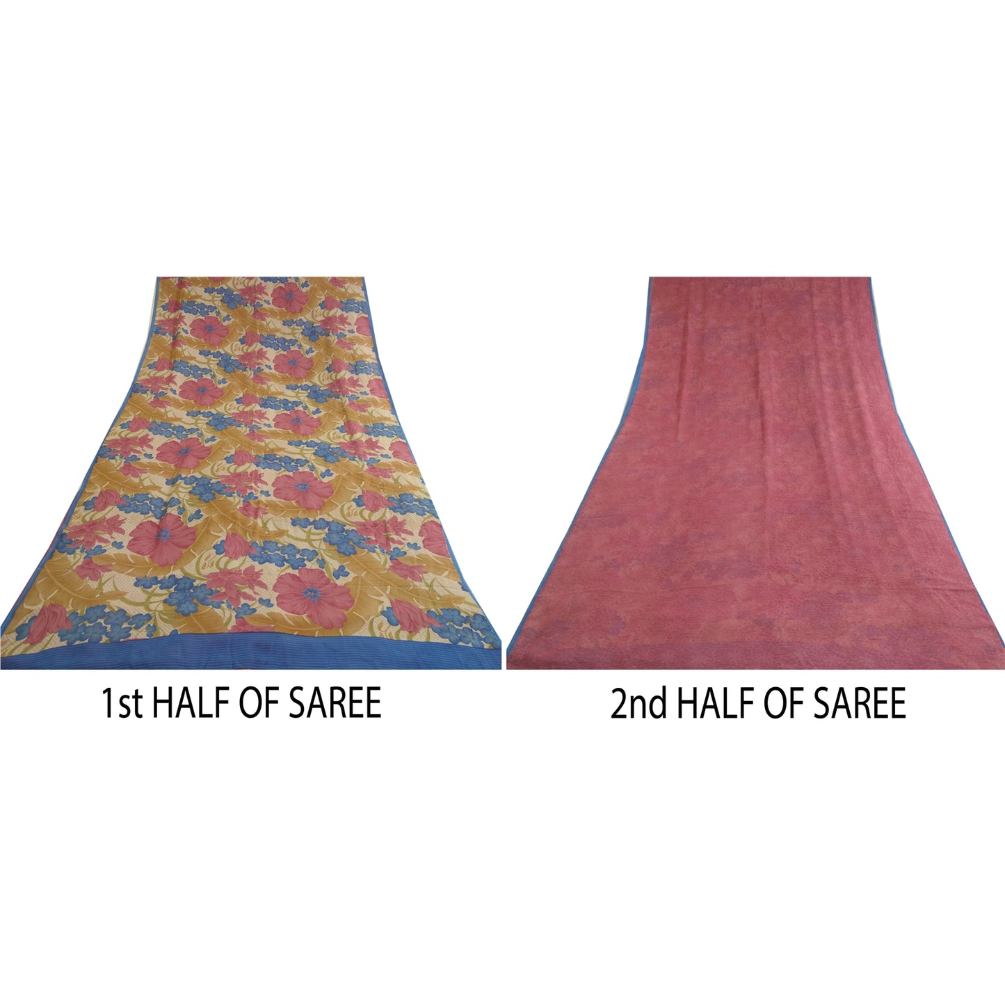 Sanskriti Vintage Sarees Pink/Cream Pure Georgette Silk Print Sari Craft Sustainable Fabric