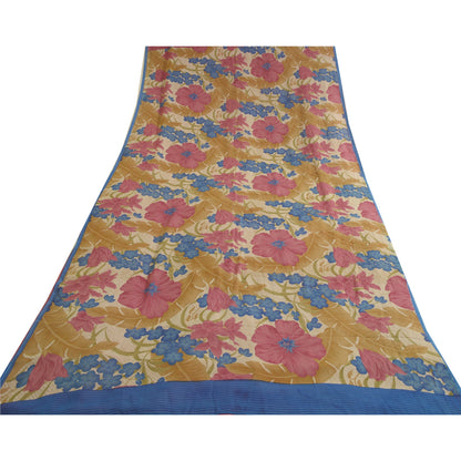Sanskriti Vintage Sarees Pink/Cream Pure Georgette Silk Print Sari Craft Sustainable Fabric