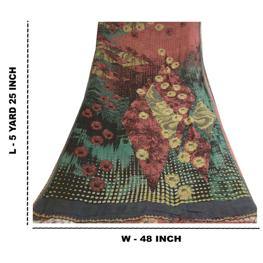 Sanskriti Vintage Sarees Dusty Pink Pure Georgette Silk Printed Sari CraftSustainable Fabric