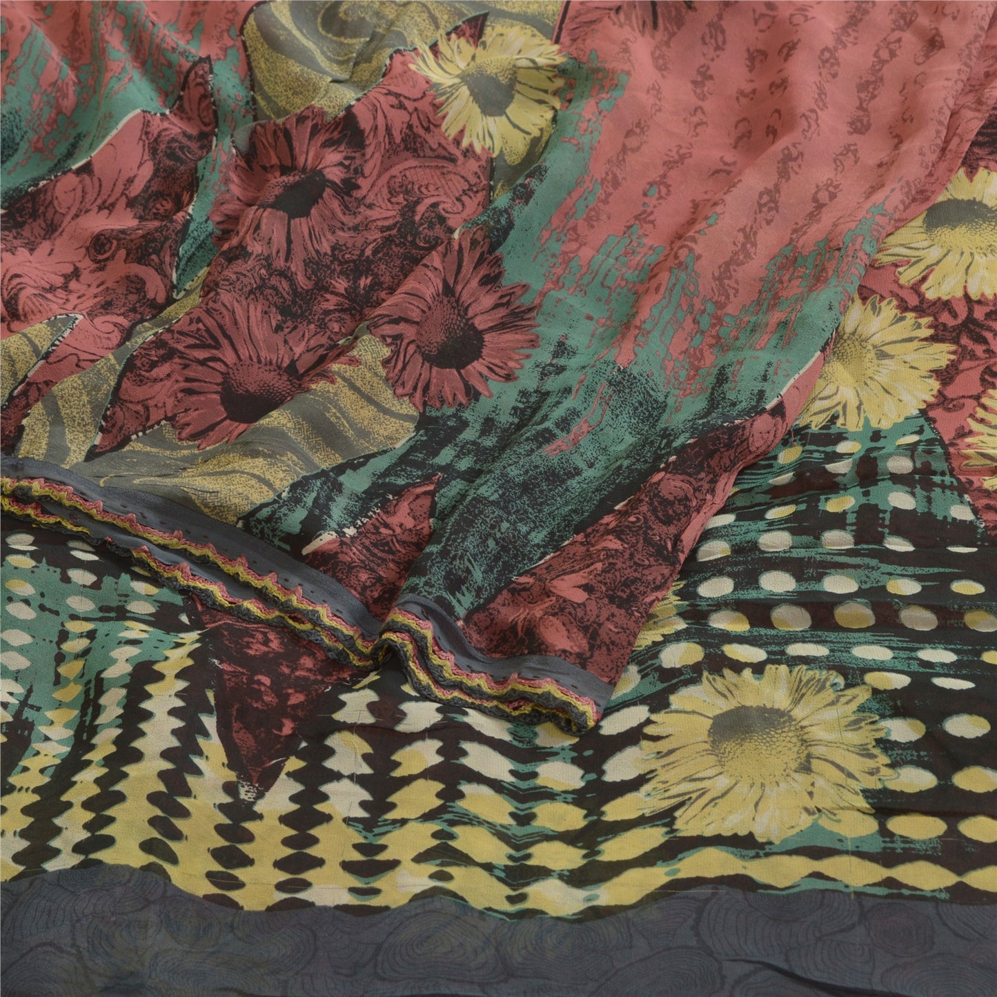 Sanskriti Vintage Sarees Dusty Pink Pure Georgette Silk Printed Sari CraftSustainable Fabric