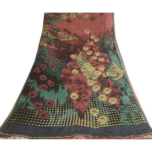 Sanskriti Vintage Sarees Dusty Pink Pure Georgette Silk Printed Sari CraftSustainable Fabric